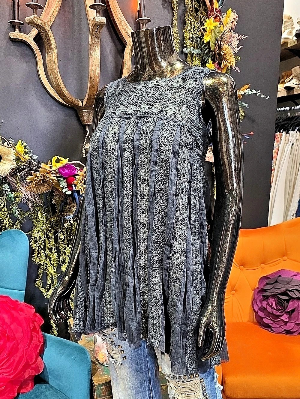 Free People One Embroidered Striped Long Top or Mini Dress